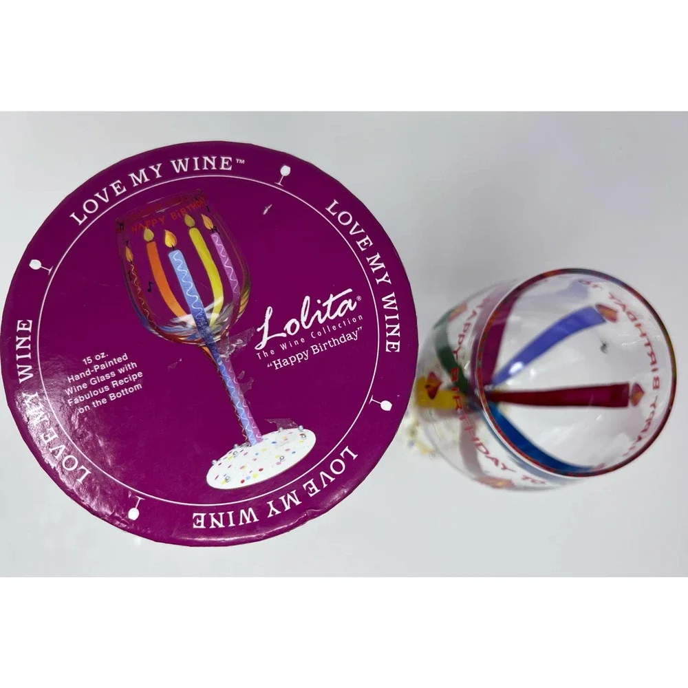 Lolita The Wine Collection Happy Birthday‎ Hand Painted Wine Glass with Recipe